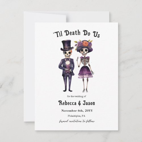 Gothic wedding save the date skeletons announcement