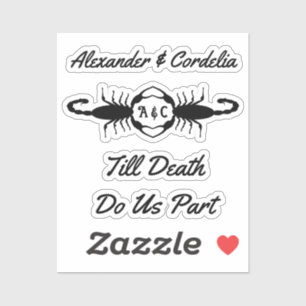 Gothic Wedding Scorpions Custom Monogrammed Sticker