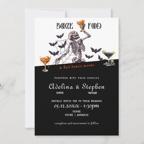 Gothic Wedding Skeleton Booze Food Bad Dance Moves Invitation
