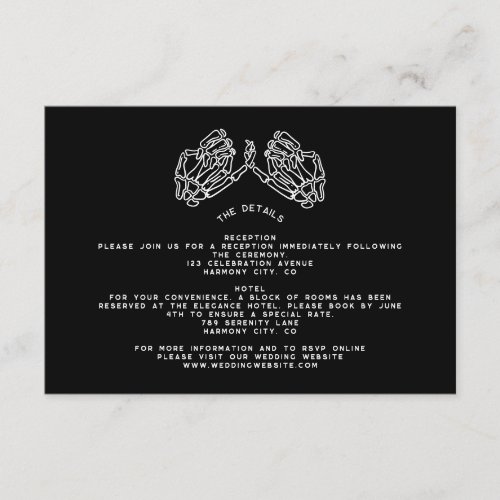 Gothic Wedding Skeleton Hands Wedding Details  Enclosure Card