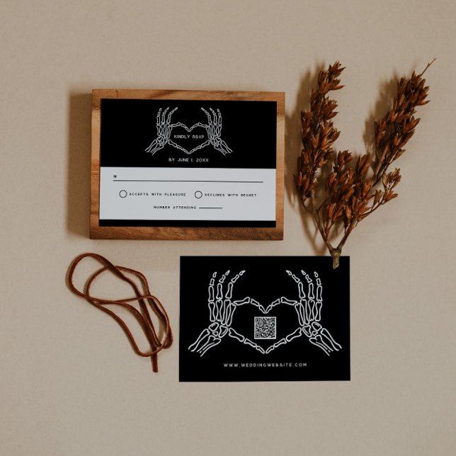 Gothic Wedding Skeleton Hands Wedding QR Code RSVP Invitation (Creator Uploaded)