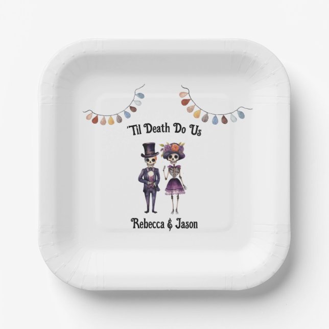 Gothic Wedding Skeletons Paper Plates (Front)