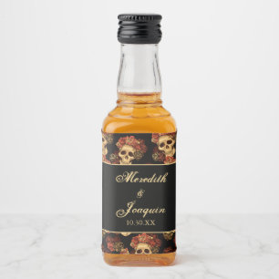 Gothic Wedding Skulls Black Red Rose Custom Liquor Bottle Label