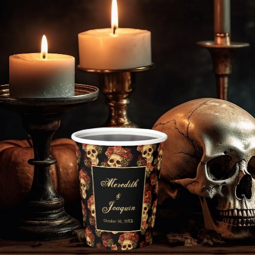 Gothic Wedding Skulls Black Red Rose Custom Paper Cups