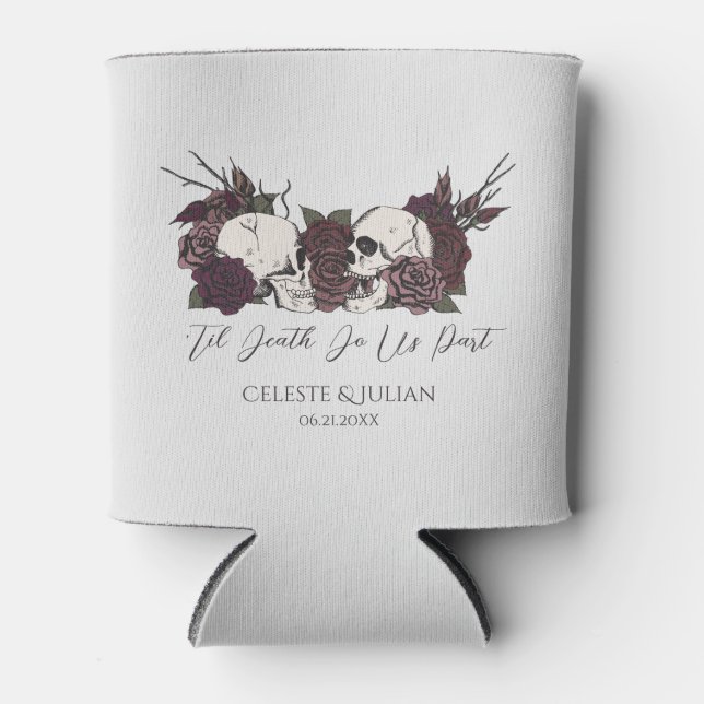 Gothic Wedding Skulls & Roses Can Cooler (Front)