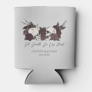 Gothic Wedding Skulls & Roses Gray Can Cooler