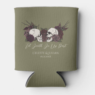 Gothic Wedding Skulls & Roses Olive Green Can Cooler