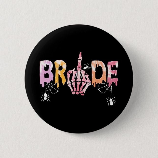 Gothic Wedding Spooky Halloween Skeleton Bride Jus Button (Front)