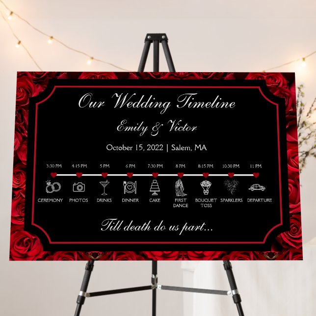 Gothic Wedding Timeline Sign Foam Board Version (In Situ (Stand))