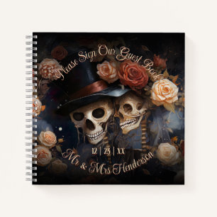 Gothic Wedding Vintage Kissing Skeletons Guestbook Notebook
