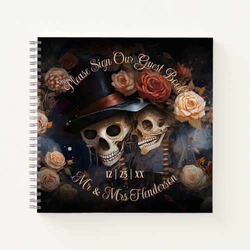 Gothic Wedding Vintage Kissing Skeletons Guestbook Notebook