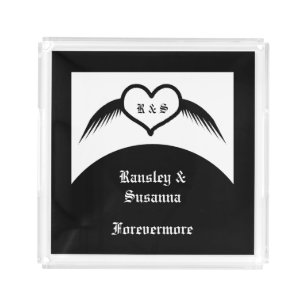 Gothic Wedding Winged Heart Custom Monogrammed Acrylic Tray