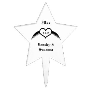 Gothic Wedding Winged Heart Custom Monogrammed Cake Topper