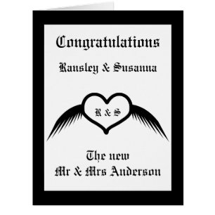 Gothic Wedding Winged Heart Custom Monogrammed Cards