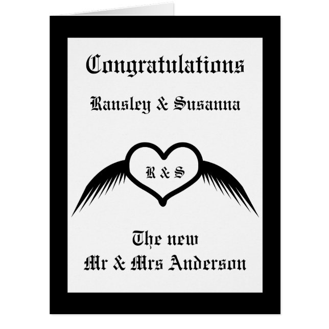 Gothic Wedding Winged Heart Custom Monogrammed Cards (Front)