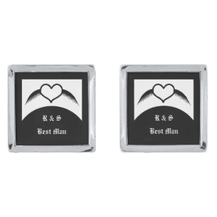 Gothic Wedding Winged Heart Custom Monogrammed Cufflinks