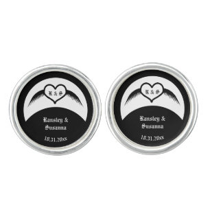 Gothic Wedding Winged Heart Custom Monogrammed Cufflinks