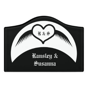 Gothic Wedding Winged Heart Custom Monogrammed Door Sign