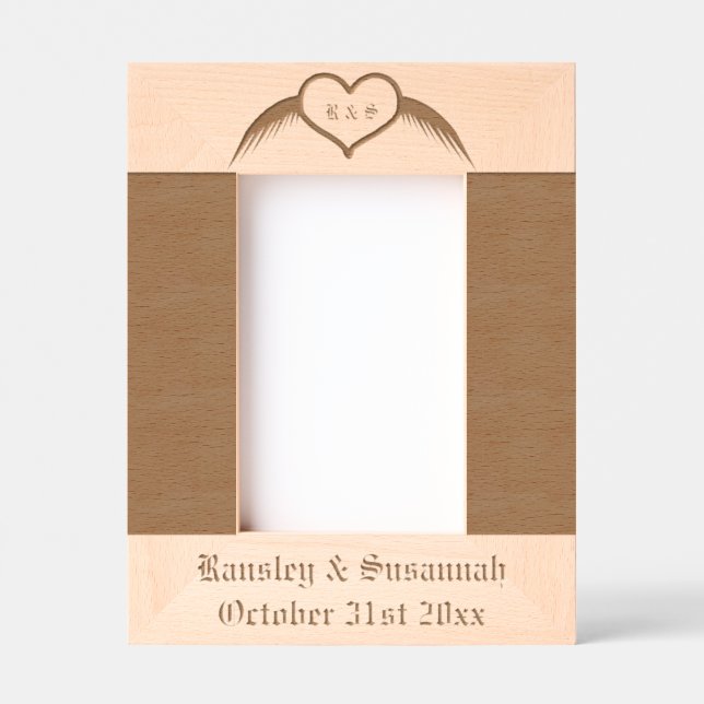 Gothic Wedding Winged Heart Custom Monogrammed Engraved Frames (Front)