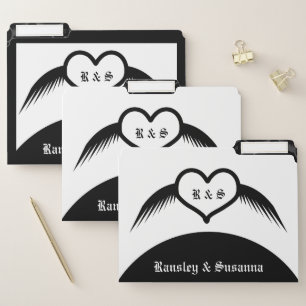 Gothic Wedding Winged Heart Custom Monogrammed File Folder