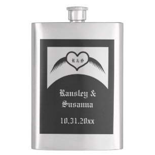 Gothic Wedding Winged Heart Custom Monogrammed Flask