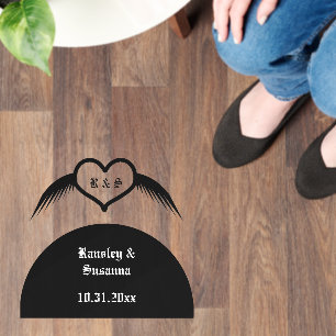 Gothic Wedding Winged Heart Custom Monogrammed Floor Decals