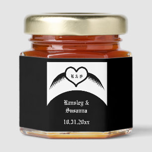 Gothic Wedding Winged Heart Custom Monogrammed Honey Jar Favors