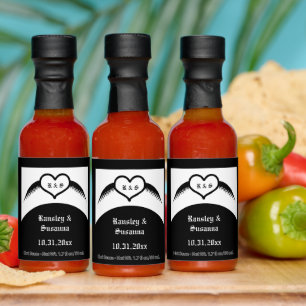 Gothic Wedding Winged Heart Custom Monogrammed Hot Sauces