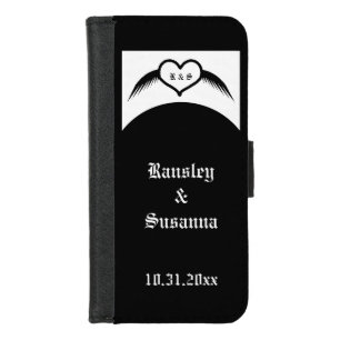 Gothic Wedding Winged Heart Custom Monogrammed iPhone 8/7 Wallet Case