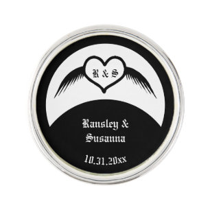 Gothic Wedding Winged Heart Custom Monogrammed Lapel Pin