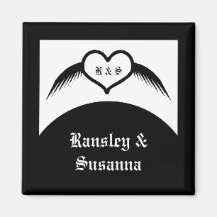 Gothic Wedding Winged Heart Custom Monogrammed Magnet