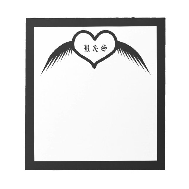 Gothic Wedding Winged Heart Custom Monogrammed Notepad (Front)
