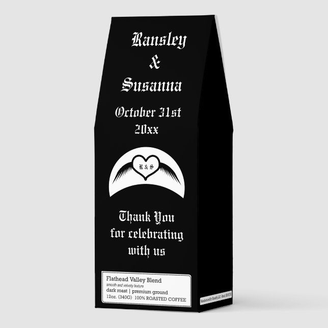 Gothic Wedding Winged Heart Custom Monogrammed Roasted Coffee (Front)