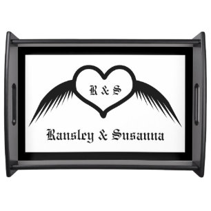 Gothic Wedding Winged Heart Custom Monogrammed Serving Tray