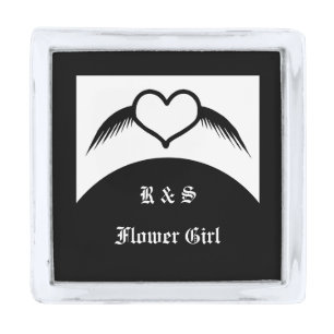 Gothic Wedding Winged Heart Custom Monogrammed Silver Finish Lapel Pin