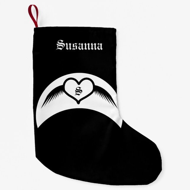 Gothic Wedding Winged Heart Custom Monogrammed Small Christmas Stocking (Front)