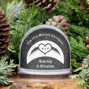 Gothic Wedding Winged Heart Custom Monogrammed Snow Globe