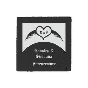Gothic Wedding Winged Heart Custom Monogrammed Stone Magnet