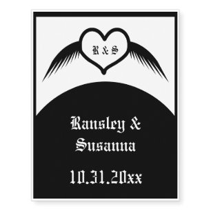 Gothic Wedding Winged Heart Custom Monogrammed Temporary Tattoos