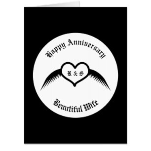 Gothic Wedding Winged Heart Monogram Anniversary Card