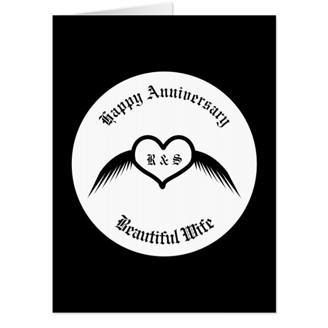 Gothic Wedding Winged Heart Monogram Anniversary Card (Front)