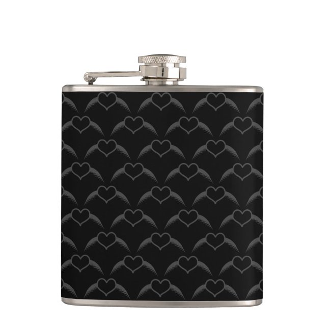 Gothic Wedding Winged Heart Patterned Flask (Front)