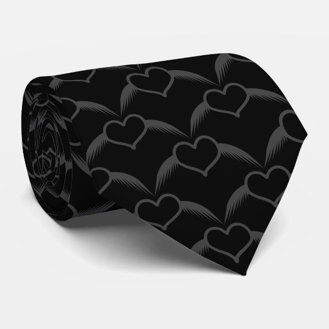 Gothic Wedding Winged Heart Patterned Neck Tie (Rolled)