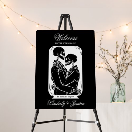 Gothic Weding Black White Welcome Sign Skeleton