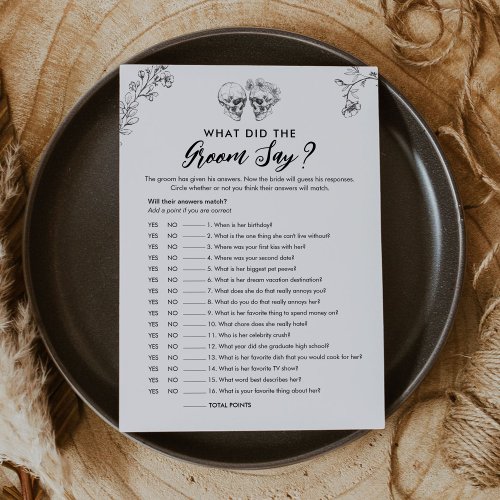 Gothic What Did The Groom Say Bridal Game Card
