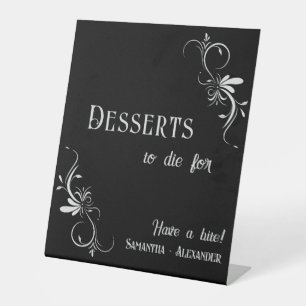 Gothic Whimsigoth Silver Gray Desserts Wedding Pedestal Sign