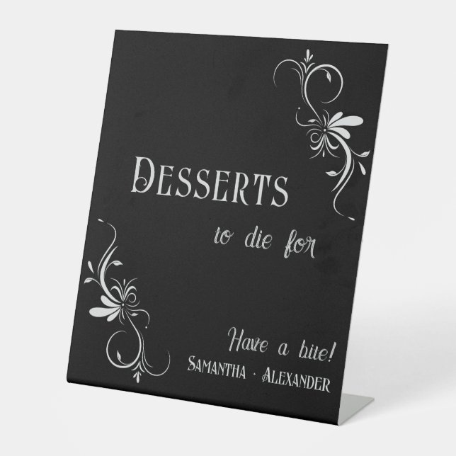 Gothic Whimsigoth Silver Gray Desserts Wedding  Pedestal Sign (Front)