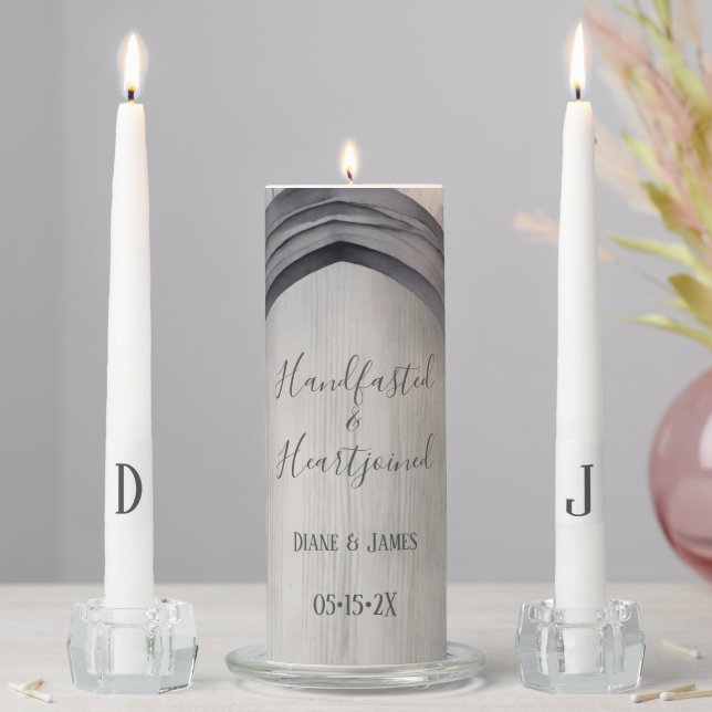 Gothic White Floral Arch Pagan Handfasting Unity Candle Set (In Situ)