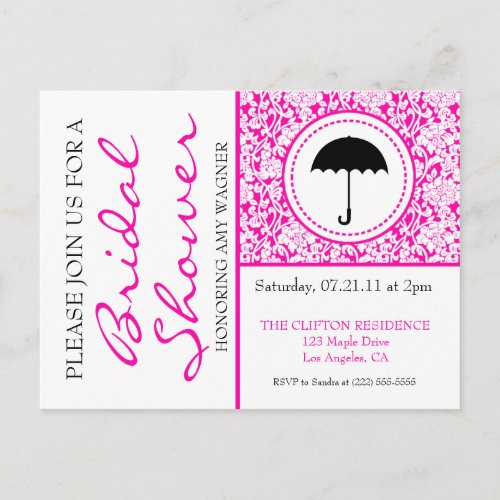 Gothic White  Pink Flourish Bridal Shower Invitation Postcard
