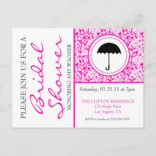 Gothic White & Pink Flourish Bridal Shower Invitation Postcard (Front)